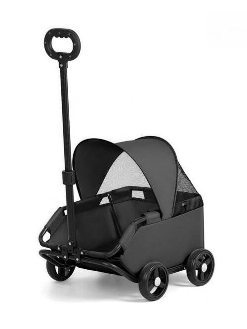 Compact Foldable Pet Stroller for Small Dogs & Cats with Mesh Canopy, Lightweight Travel Carrier Wagon with Adjustable Handle(Black)