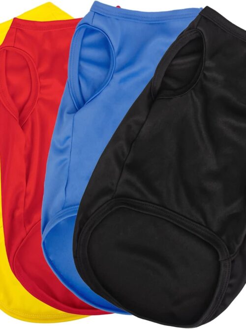 4 Pieces Dog Shirts Pullover Soft Blank Puppy T-Shirt Small Dogs Colorful Solid Pet Summer Clothes Red Yellow Blue Black Plain Shirts Sleeveless Outfit for Most Dogs Cats Puppy Pet no Shrink L