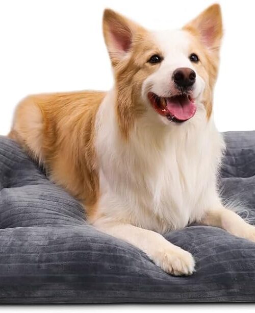 Dog Crate Bed Washable Dog Beds for Large Dogs Deluxe Thick Flannel Fluffy Comfy Kennel Pad Anti-Slip & Anti-Scratch Pet Sleeping Mat, 35 x 23 Inch, Gray