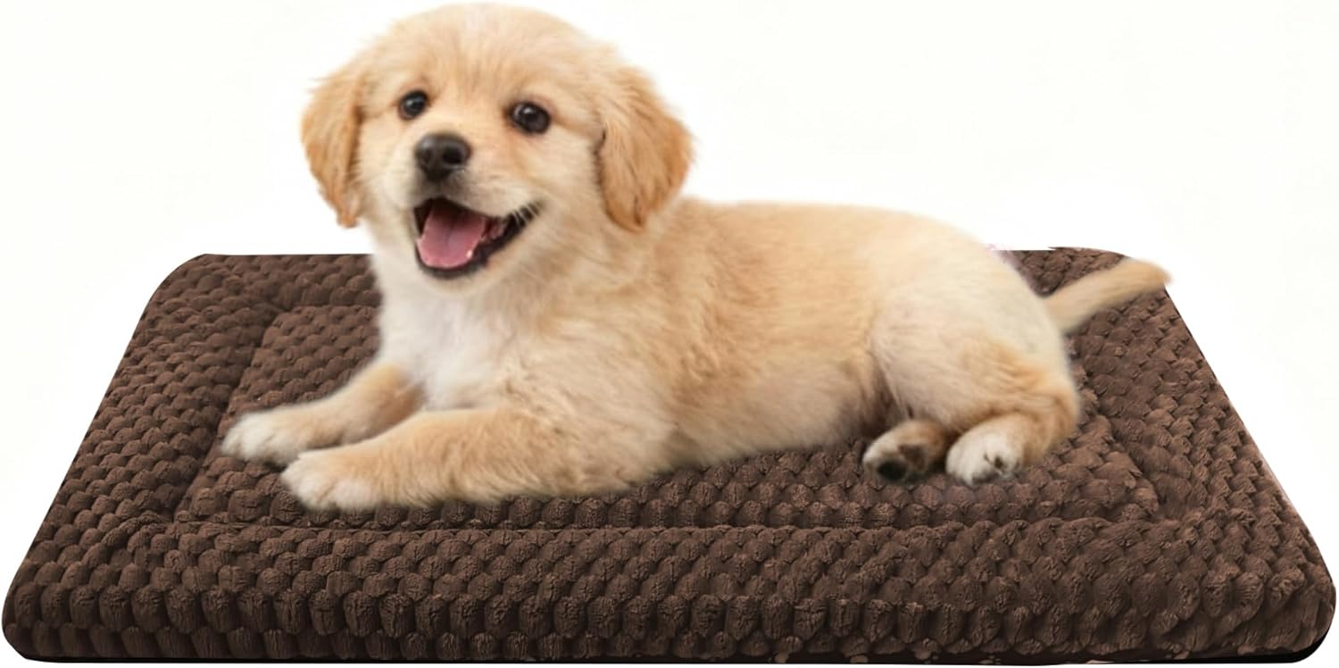 Dog Bed Crate Mat, Soft Durable Washable Anti-Slip Kennel Pad for Dogs & Cats, Reversible (Dark Brown, S(24"*18"*1.5"))