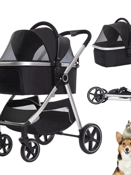 Pet Stroller, Foldable Lightweight for Small to Medium Dogs – Breathable Mesh, Portable Pet Buggy, Removable Carrier, 360° Wheels, Aluminum Frame, 44 lbs Capacity