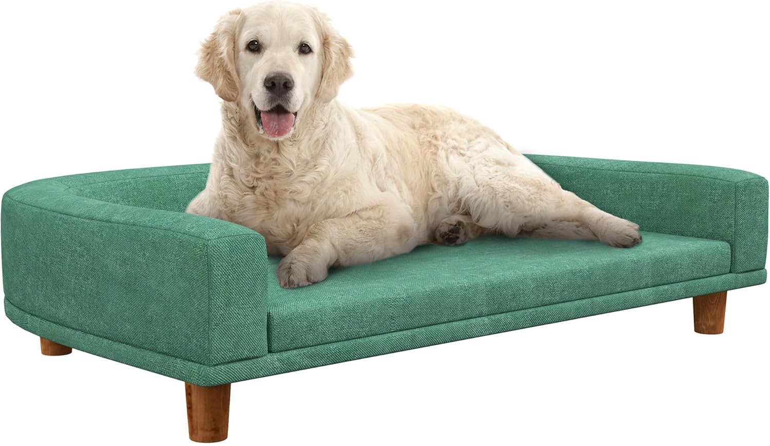 Dog Sofa Couch, Pet Bed with Comfortable Cushion, Washable Cover, Wooden Legs, Anti-Slip Mat for Large Dogs, Cats, Kittens, Green