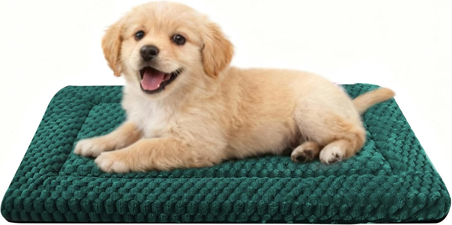 Dog Bed Crate Mat, Soft Durable Washable Anti-Slip Kennel Pad for Dogs & Cats, Reversible (Dark Green, S(24"*18"*1.5"))