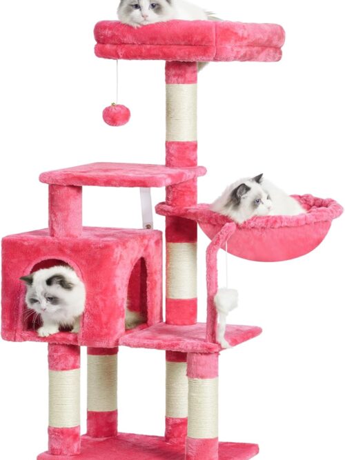 Cat Tree with toy, Cat Tower condo for Indoor Cats, Cat House with Padded Plush Perch, Cozy hammock and Sisal Scratching Posts, Flamingos