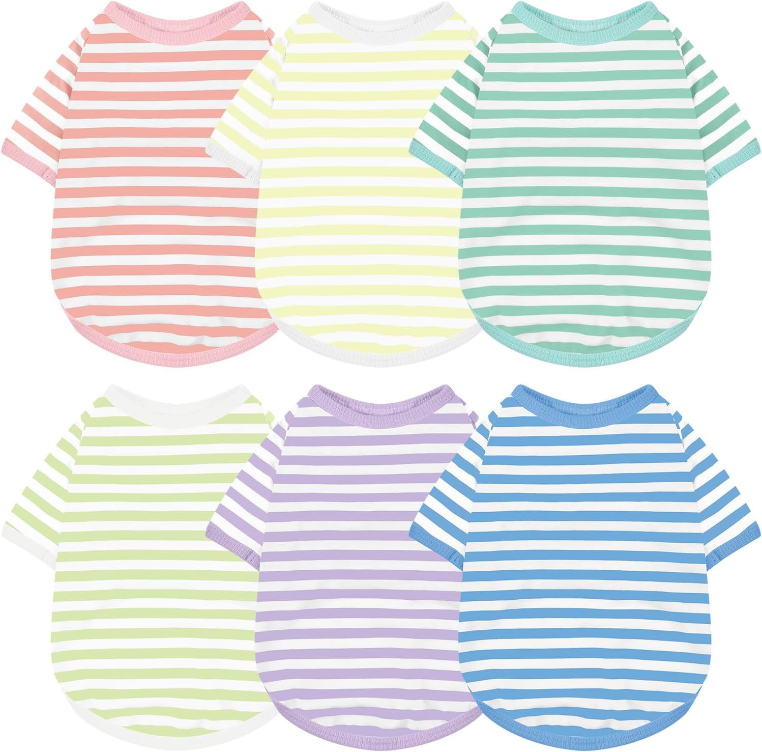 6 Pieces Dog Striped T-Shirt Cotton Breathable Pet Apparel Colorful Puppy Sweatshirt Clothes for Small to Medium Dogs Puppy(Gentle Color,L)